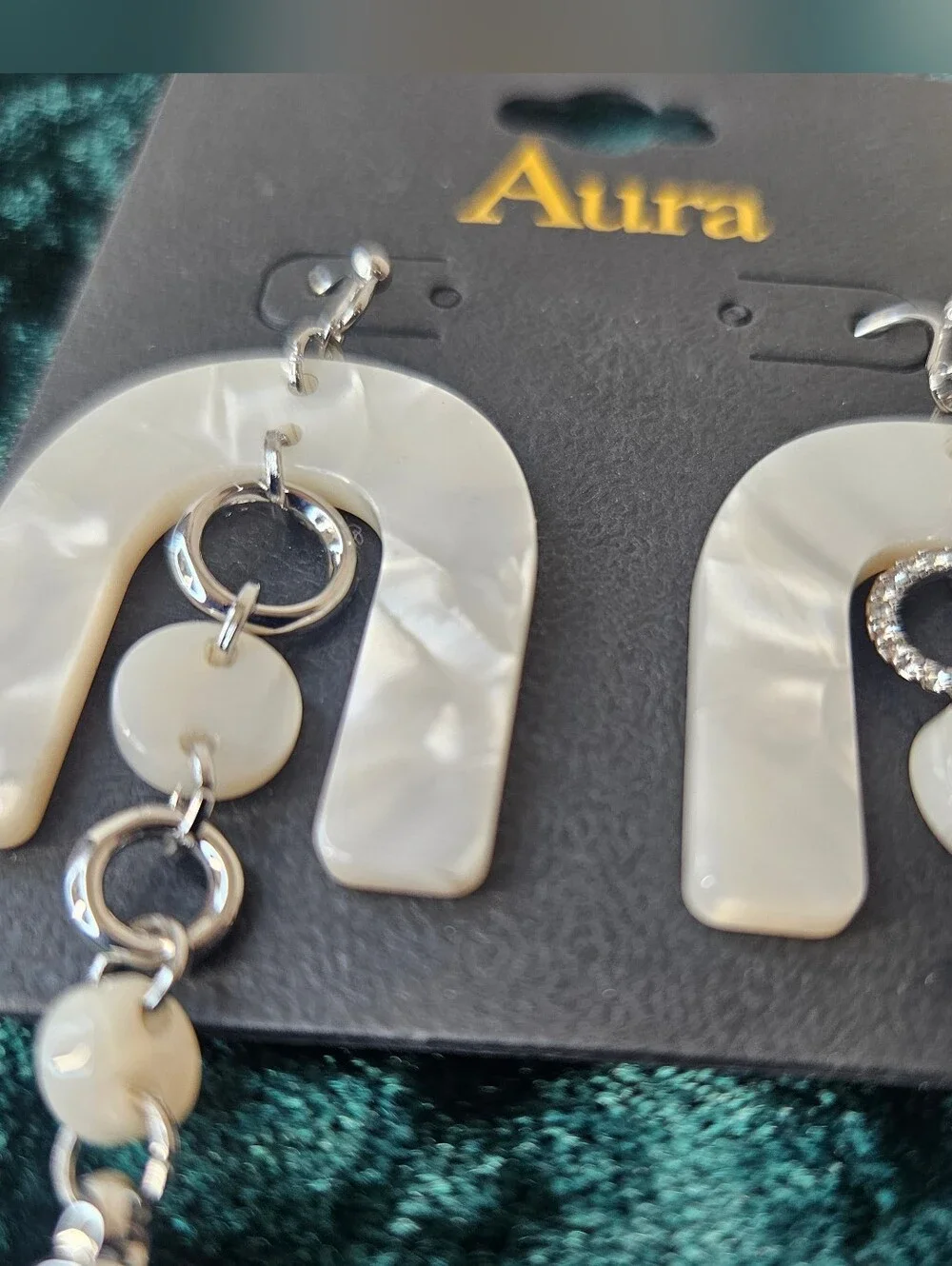 Aura Marbled Cream Arch Drop Earrings with Silver Spike